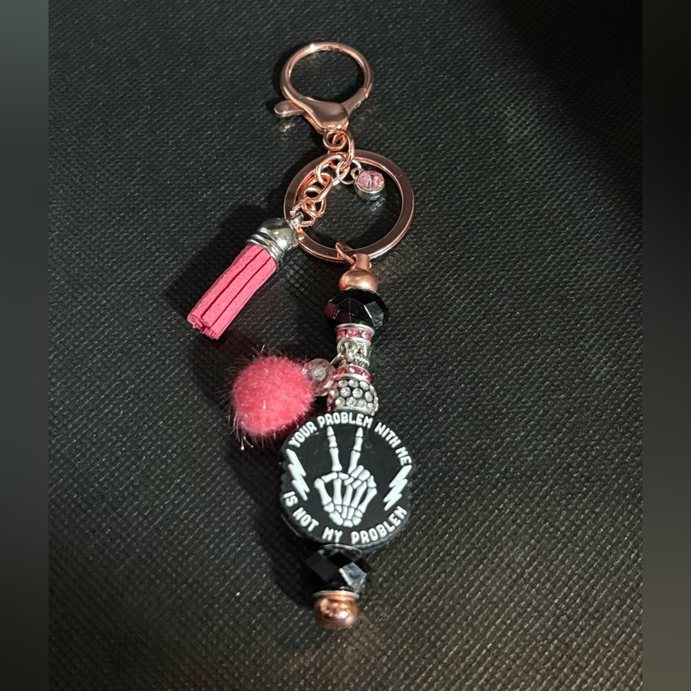 Chic rose gold color bag clip Keychain with Pink and Black Accents